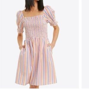 Draper James Striped Multicolor Puff Sleeve Dress